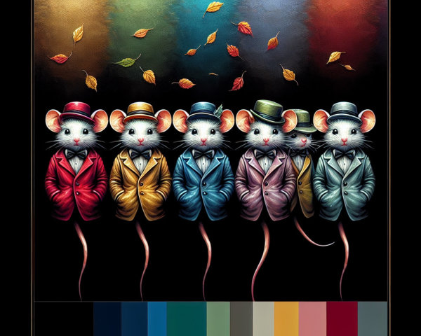Colorful Cartoon Mice in Whimsical Attire and Setting