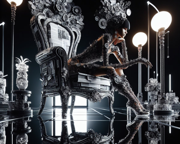 Surreal Futuristic Figure in Ornate Setting