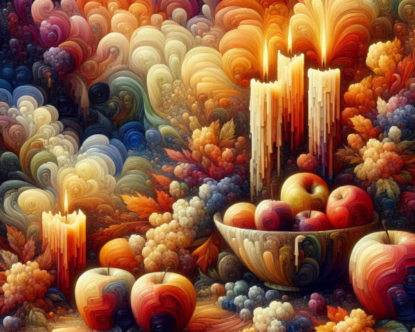 Vibrant Still Life with Candles and Autumn Fruits