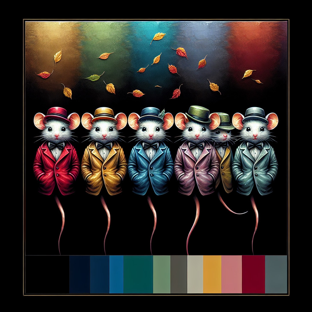 Colorful Cartoon Mice in Whimsical Attire and Setting