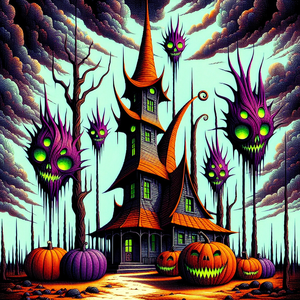 Whimsical Haunted House with Eerie Halloween Elements