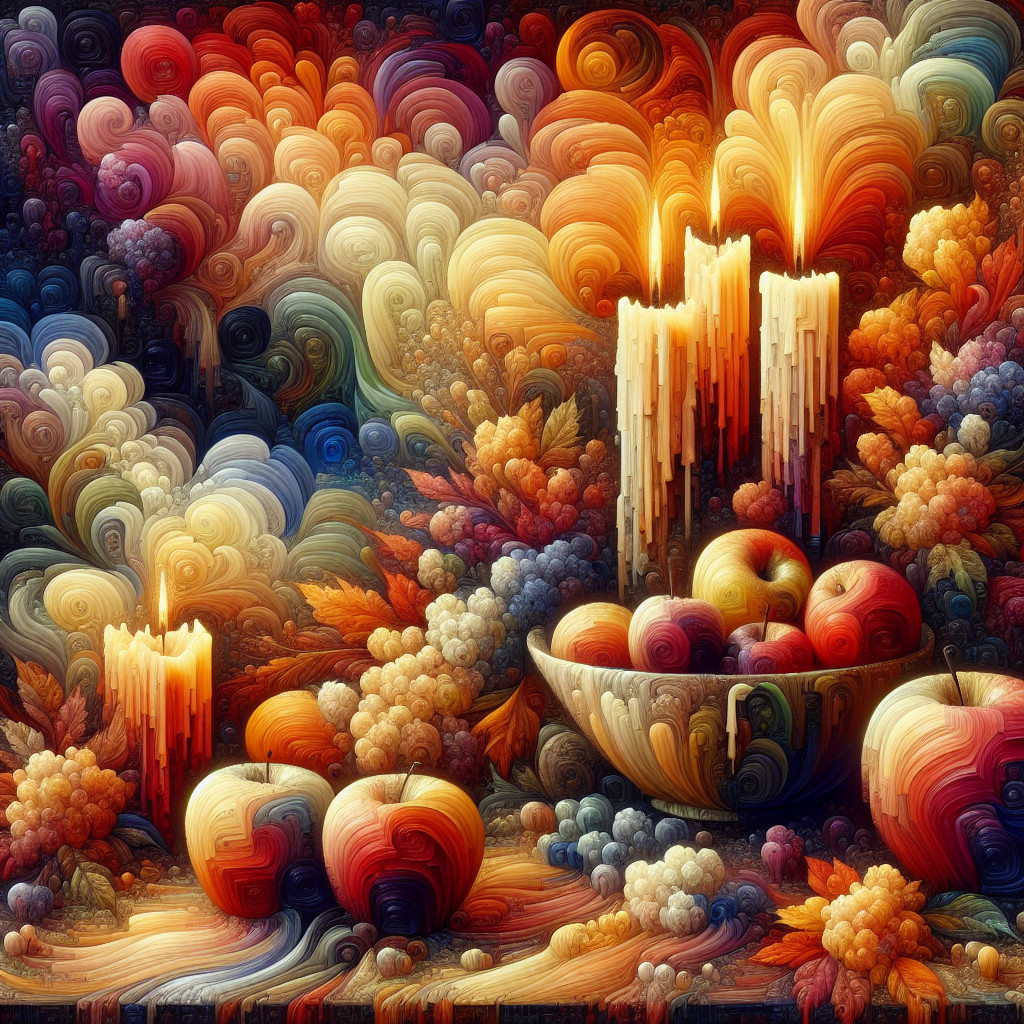 Vibrant Still Life with Candles and Autumn Fruits