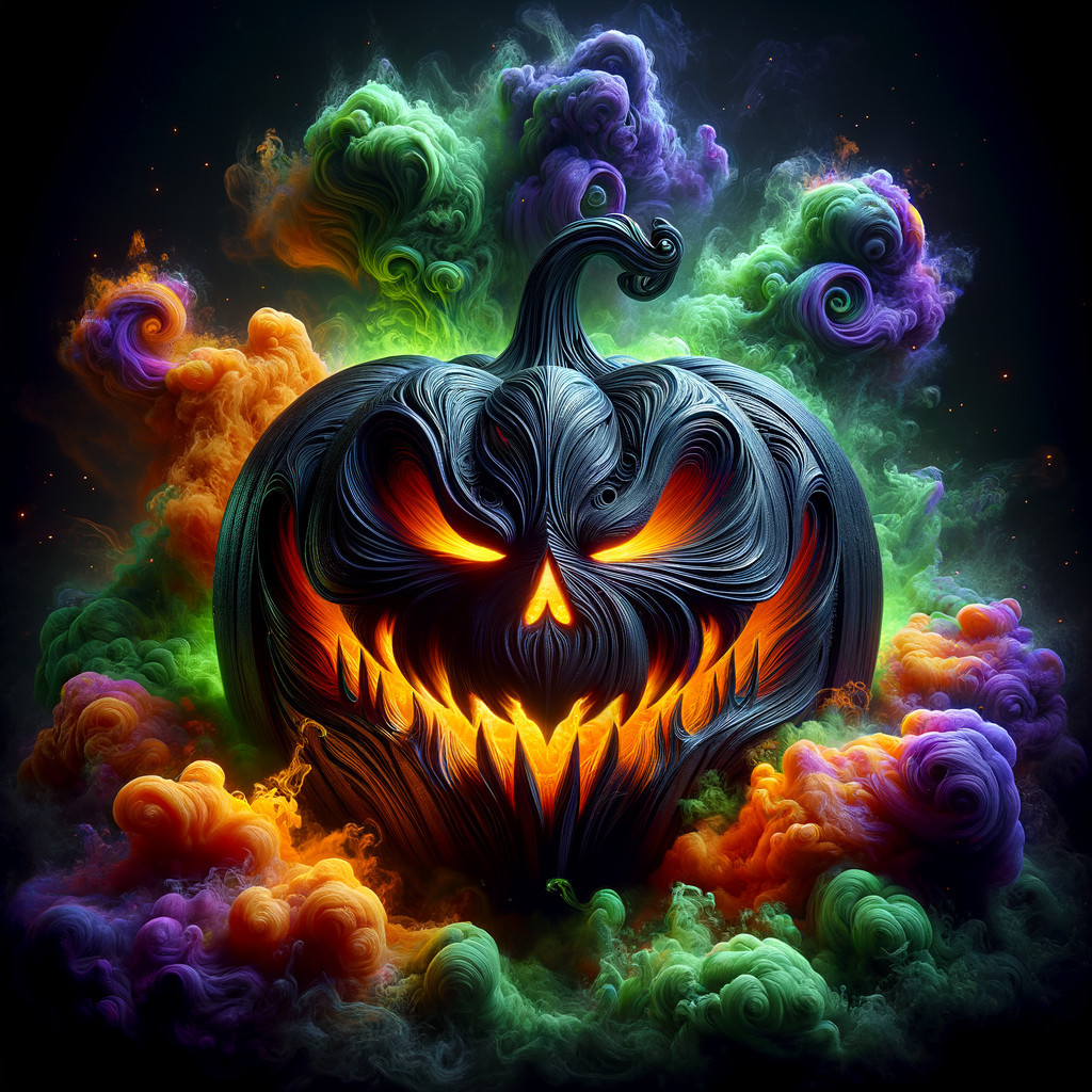 Vividly Designed Pumpkin with Colorful Smoke Background
