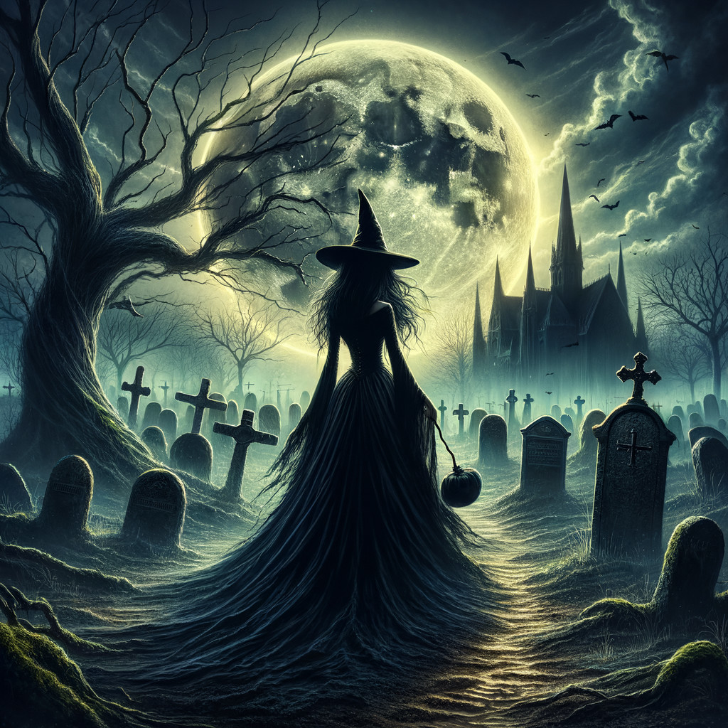 Eerie Graveyard Scene Under Full Moonlight