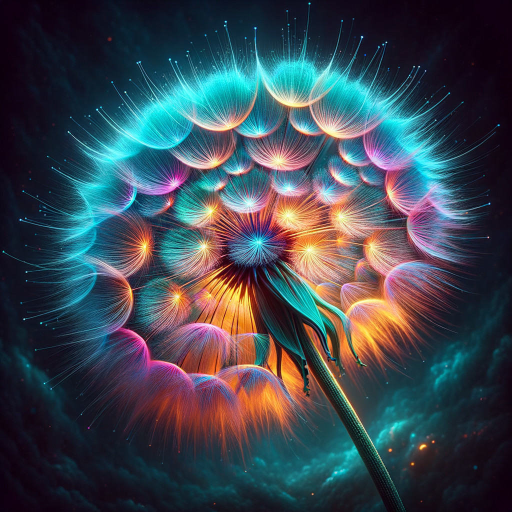 Surreal Dandelion Blossom with Cosmic Background