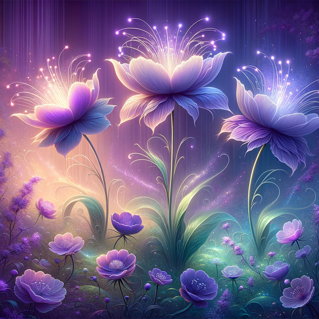 Luminous Flowers Blooming in a Mystical Backdrop