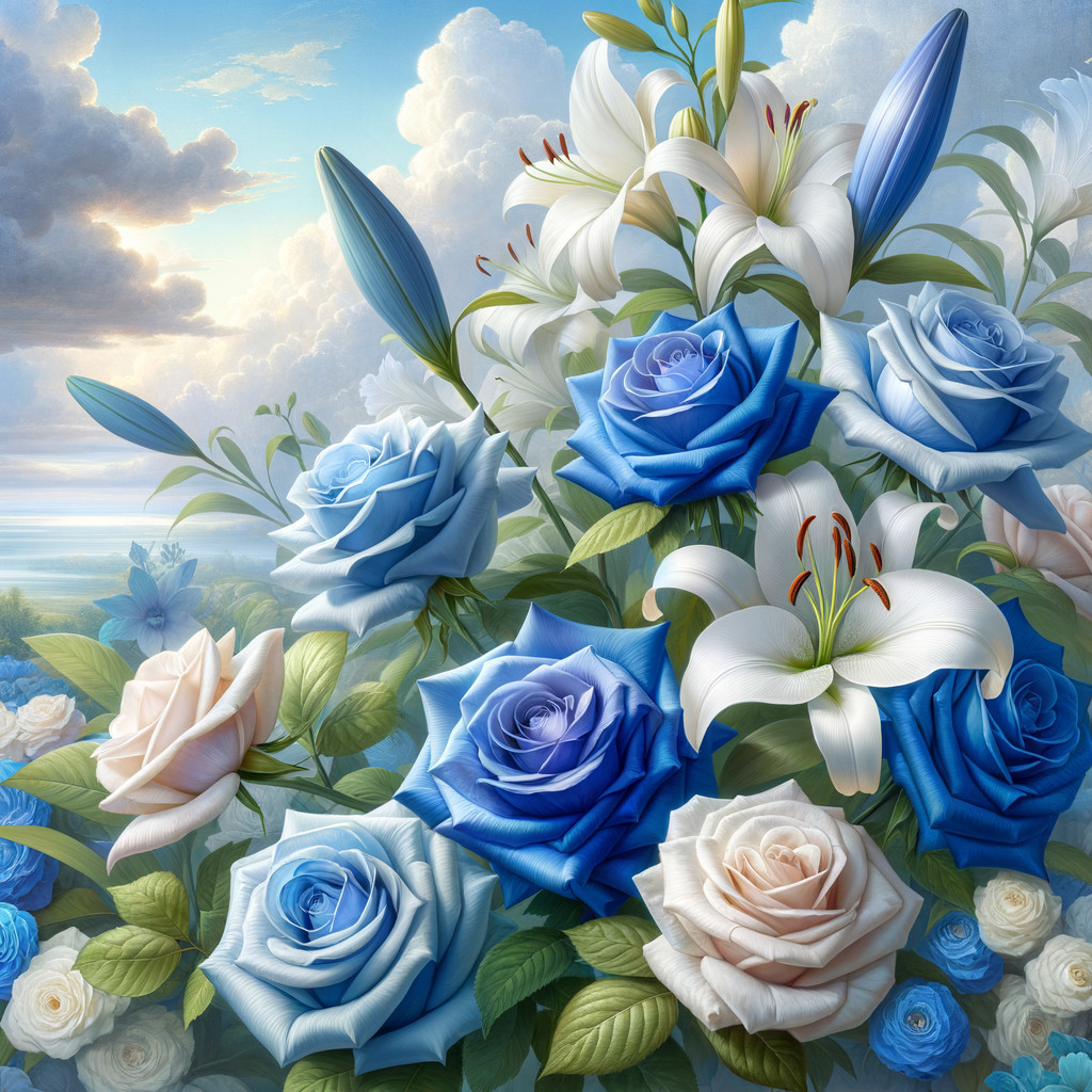 Vibrant Floral Arrangement with Blue and White Flowers