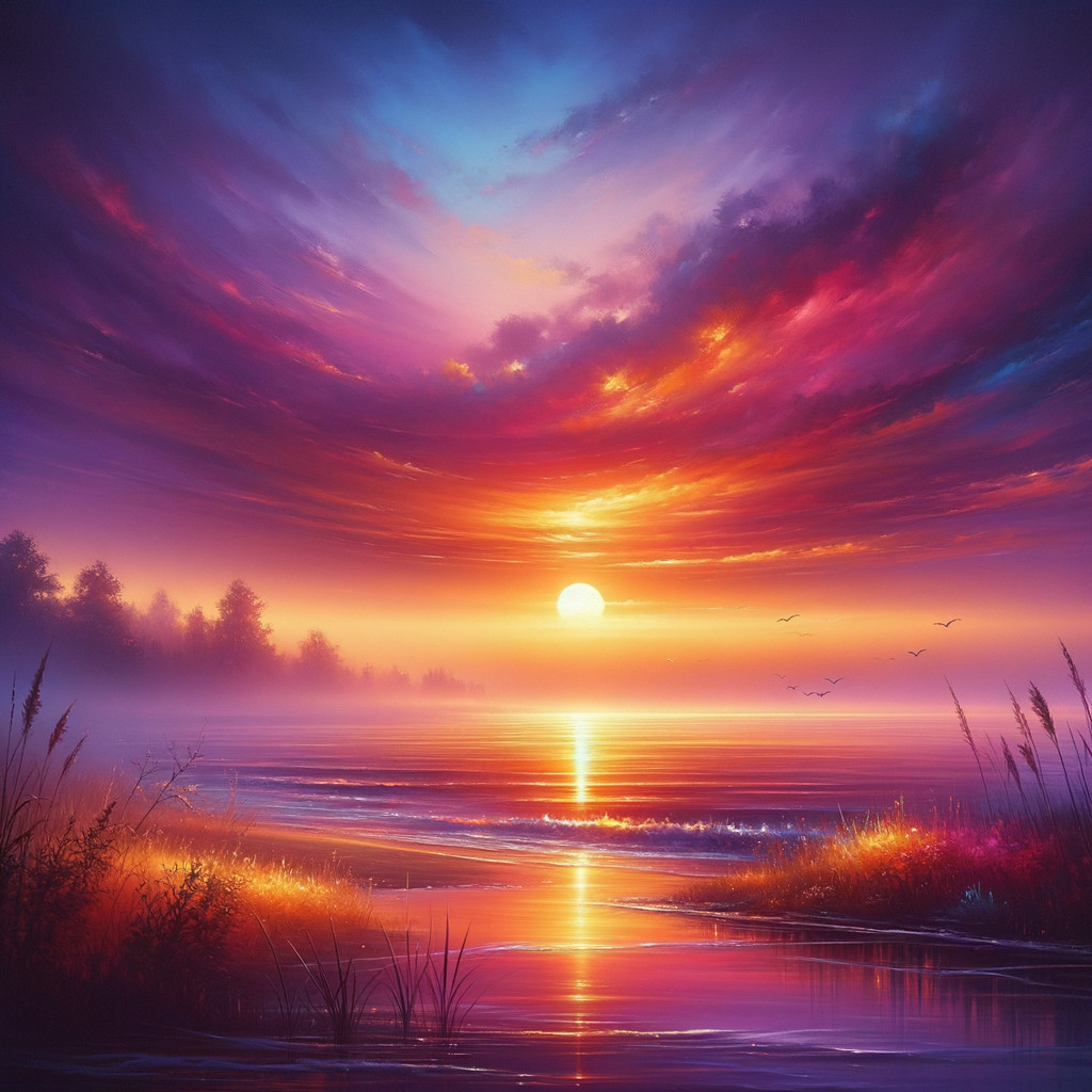 Breathtaking Sunset Over a Tranquil Lake Scene