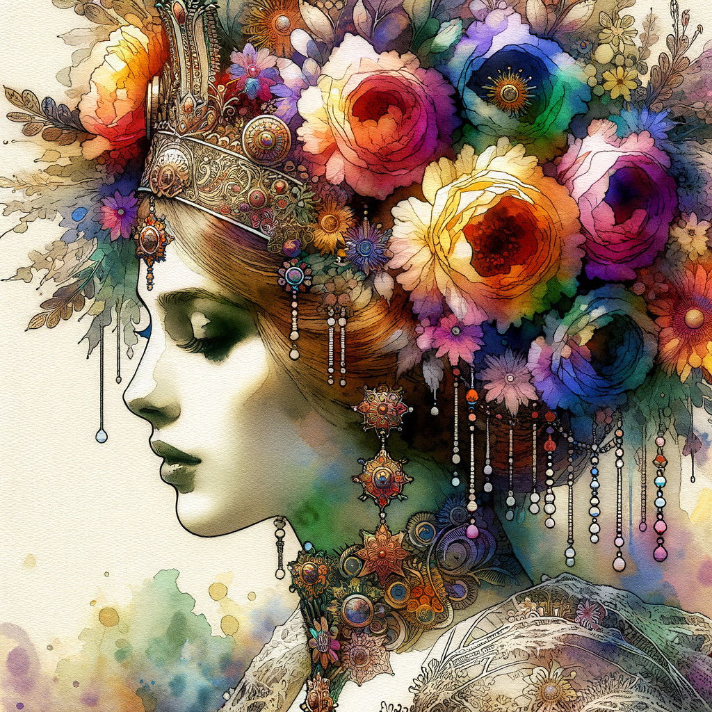 Intricate Portrait of a Woman with Floral Crown