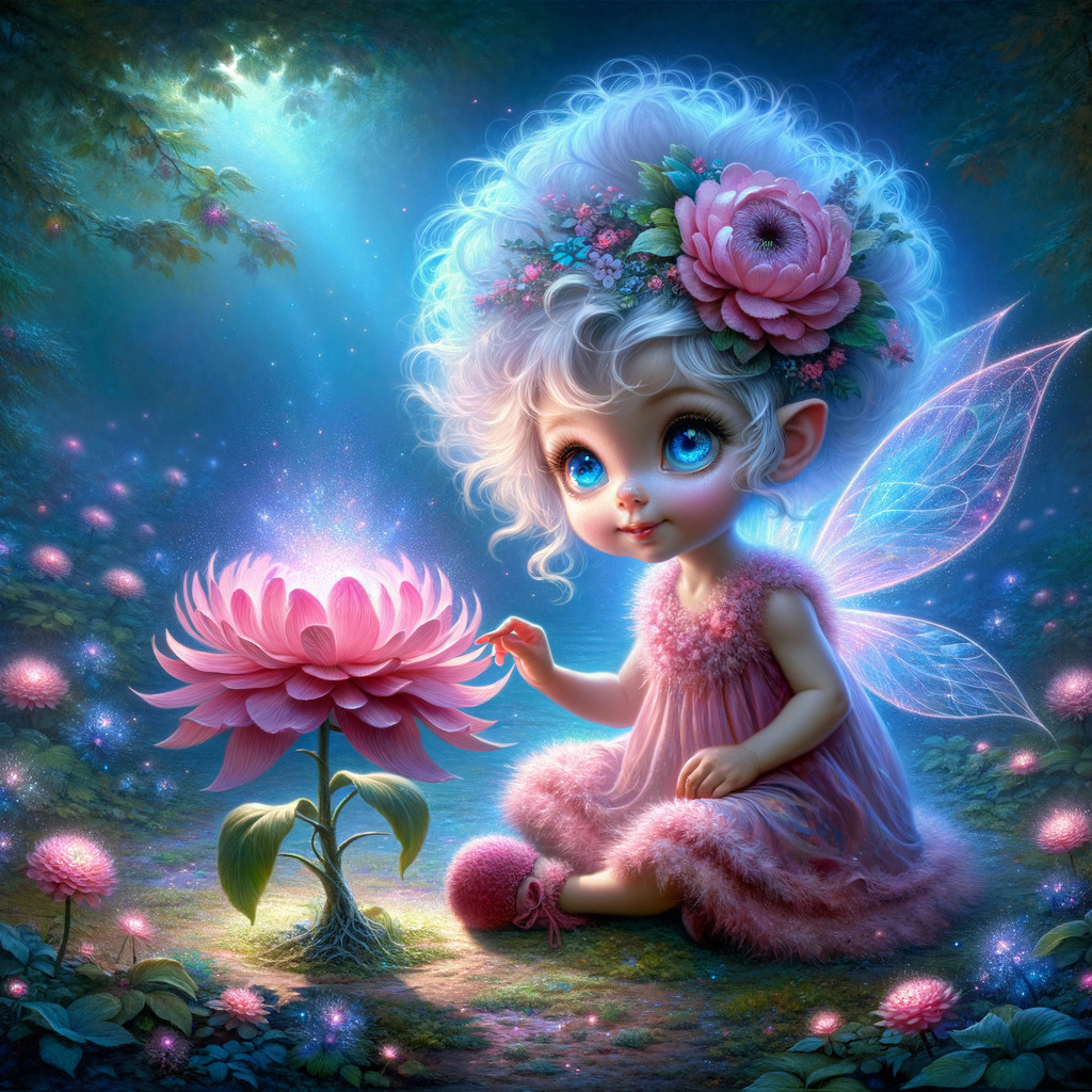 Whimsical Fairy Child Surrounded by Glowing Blooms