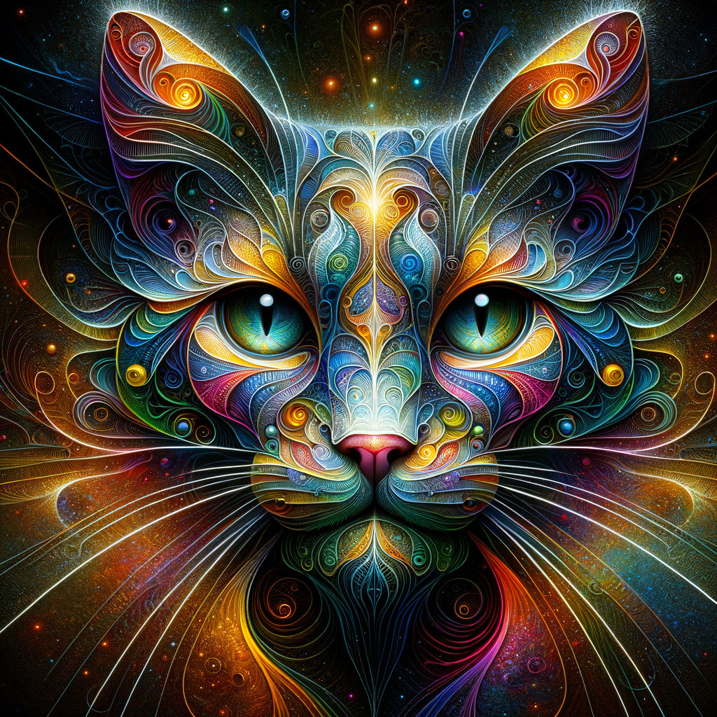 Intricate Cat Face Design with Vibrant Colors and Patterns
