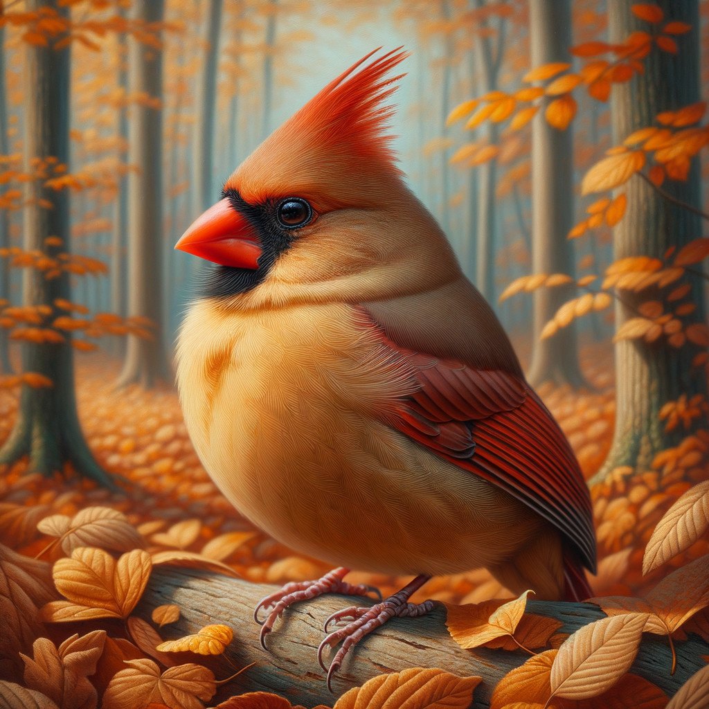 Cardinal on Branch Surrounded by Autumn Foliage