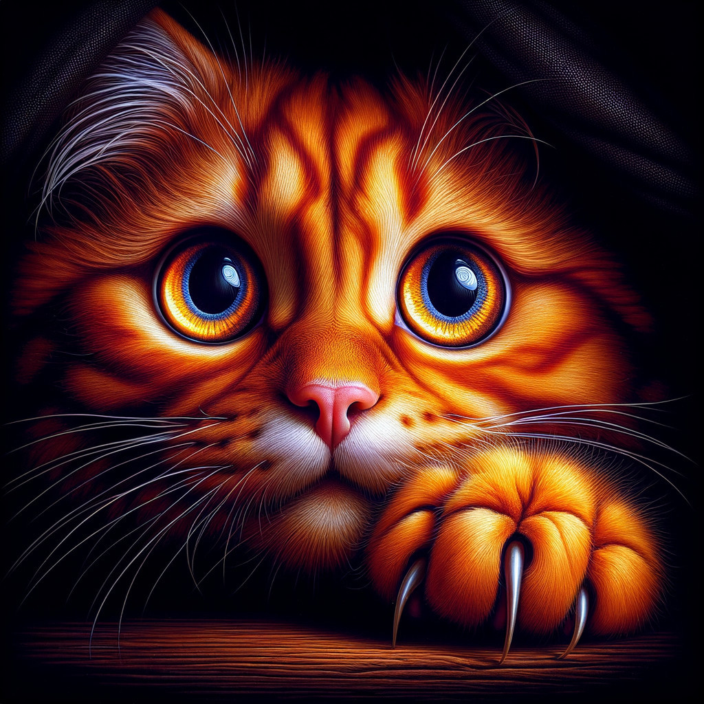 Illustration of an orange tabby cat in dim light