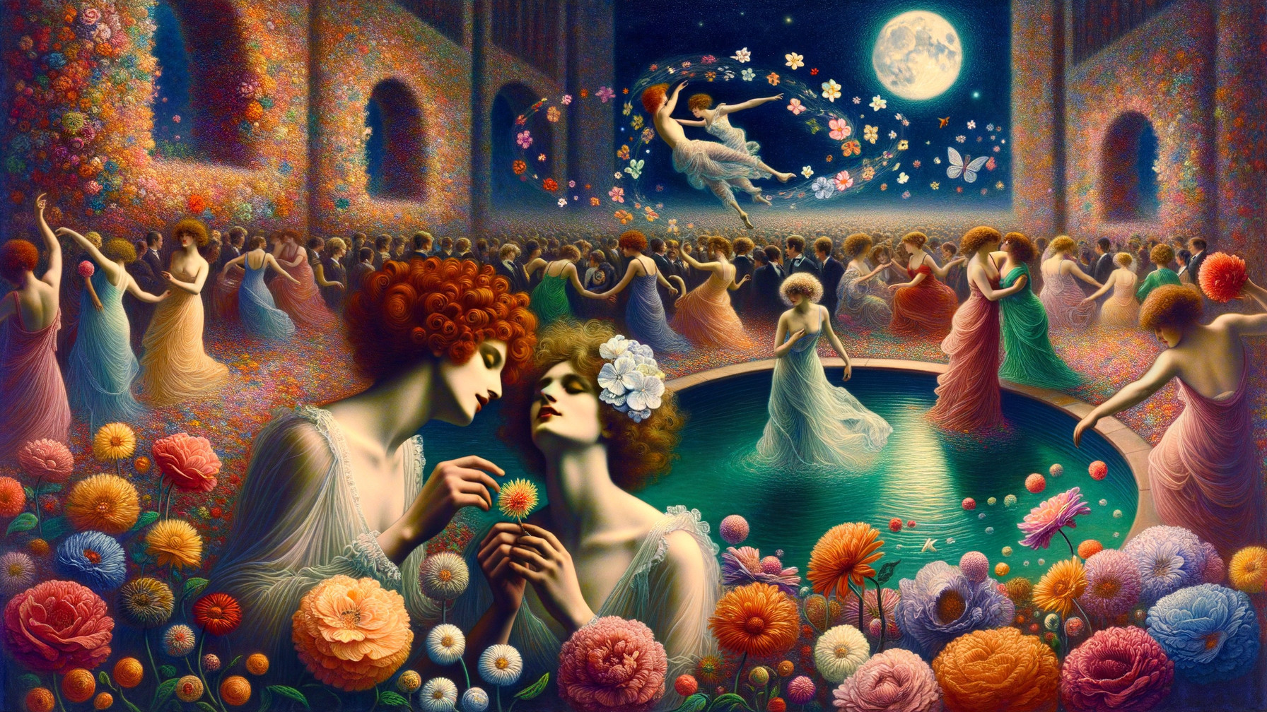 Vibrant Celebration in a Grand Floral Hall