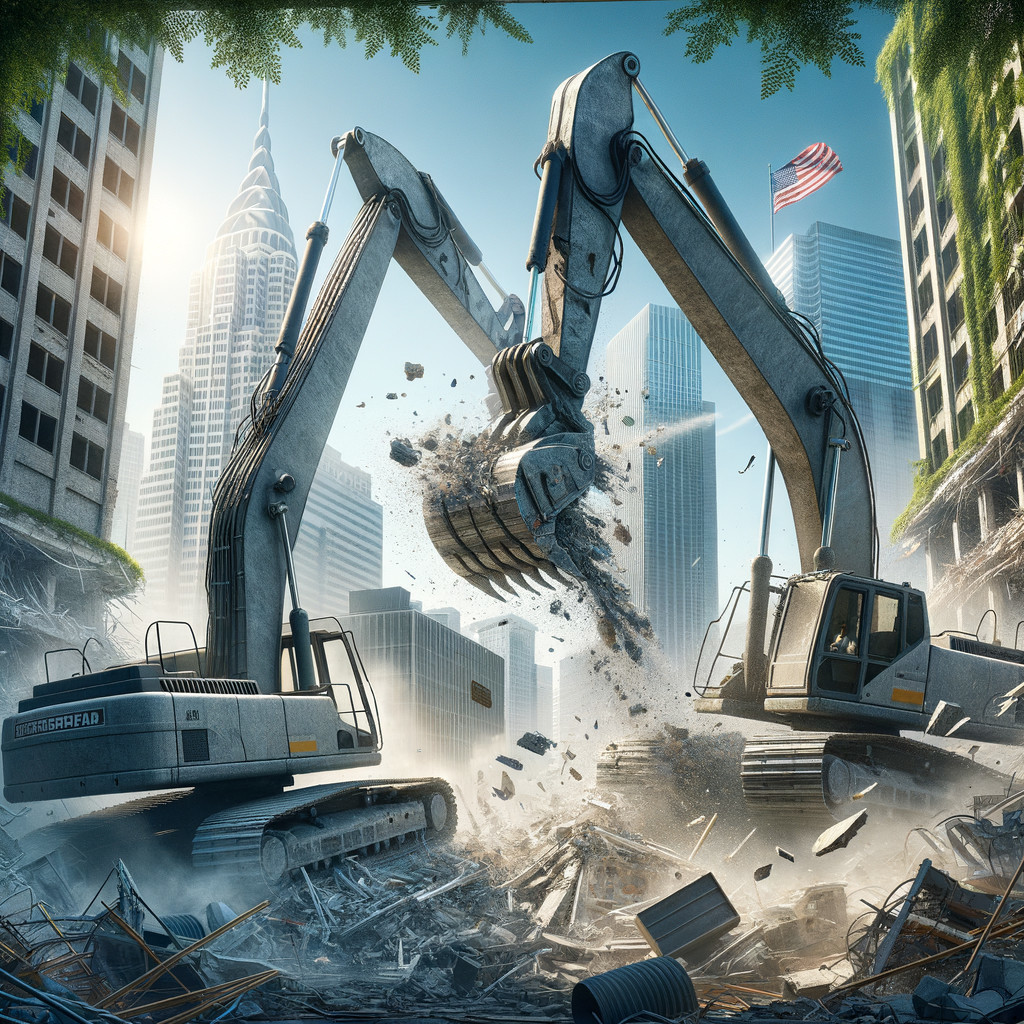 Excavators Demolish Skyscrapers in Post-Apocalyptic City