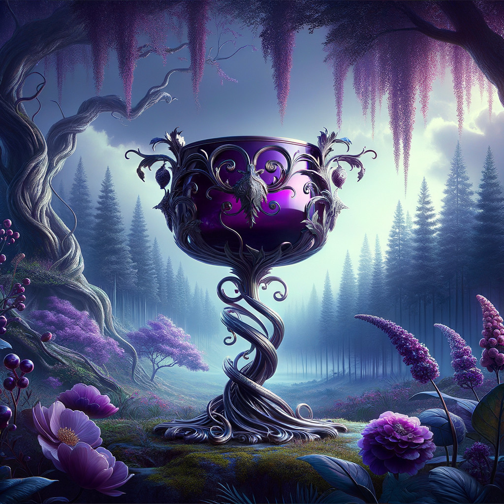 Ornate Chalice in a Mystical Forest Setting
