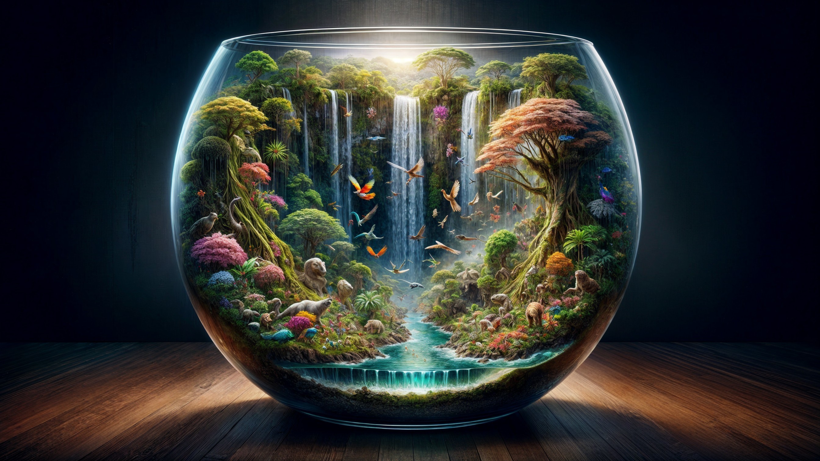 Vibrant Glass Bowl with Miniature Ecosystem Details