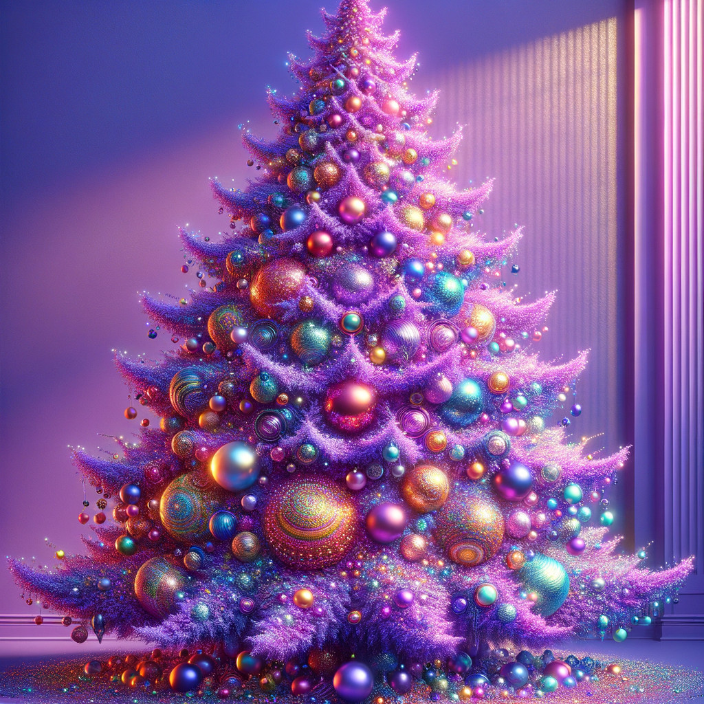 Purple Christmas Tree with Colorful Glittery Ornaments