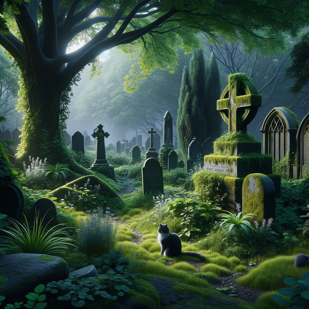 Tranquil Cemetery with Ancient Gravestones and Nature