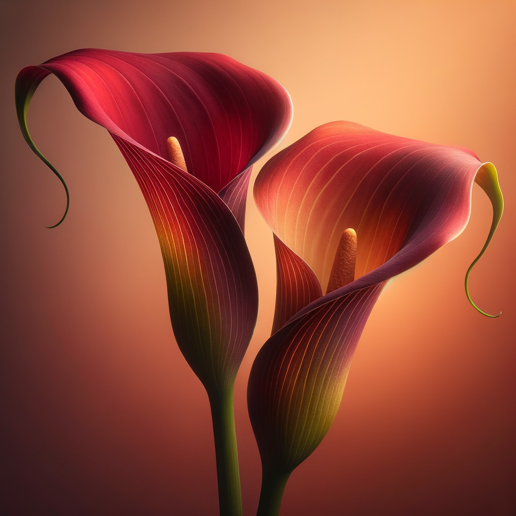 Elegant Red and Orange Calla Lilies in Soft Light