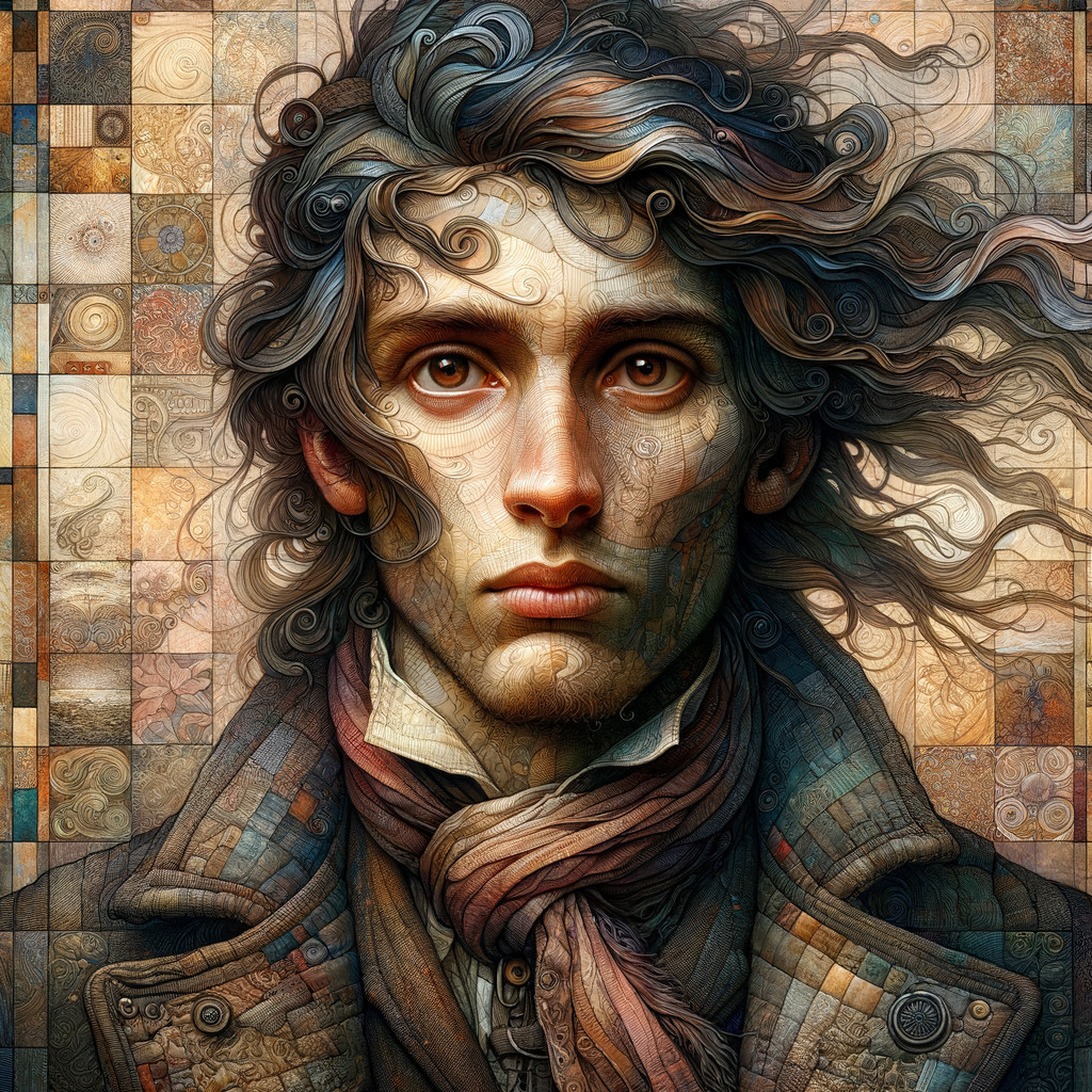 Young man in textured coat with contemplative expression