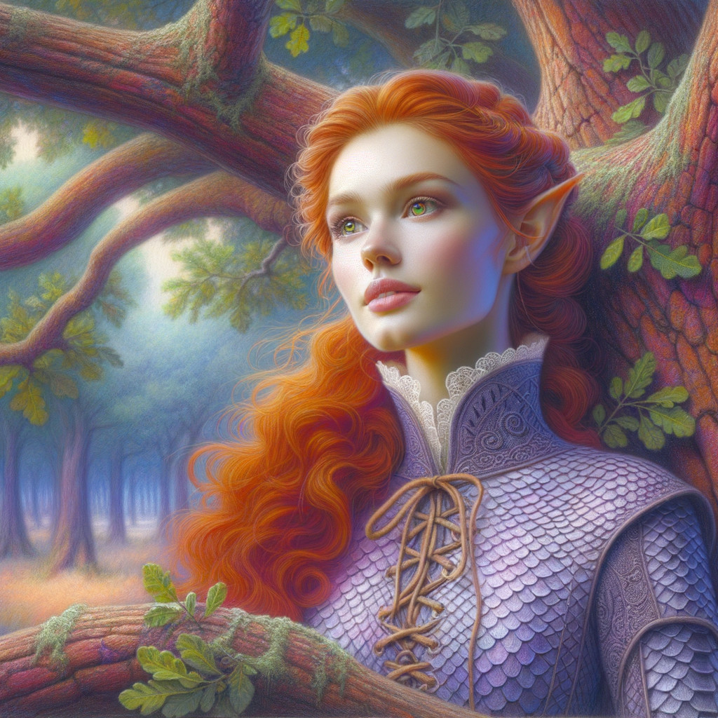 Elf with Red Hair in Serene Forest Setting