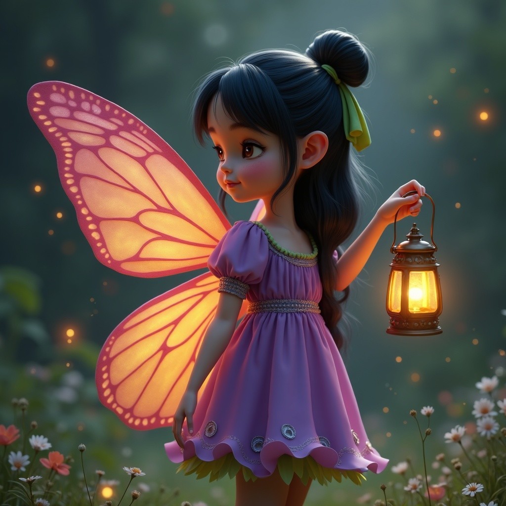 Whimsical Fairy in Enchanted Forest with Lantern