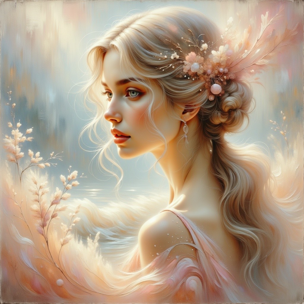 Ethereal Portrait of a Young Woman with Flowers