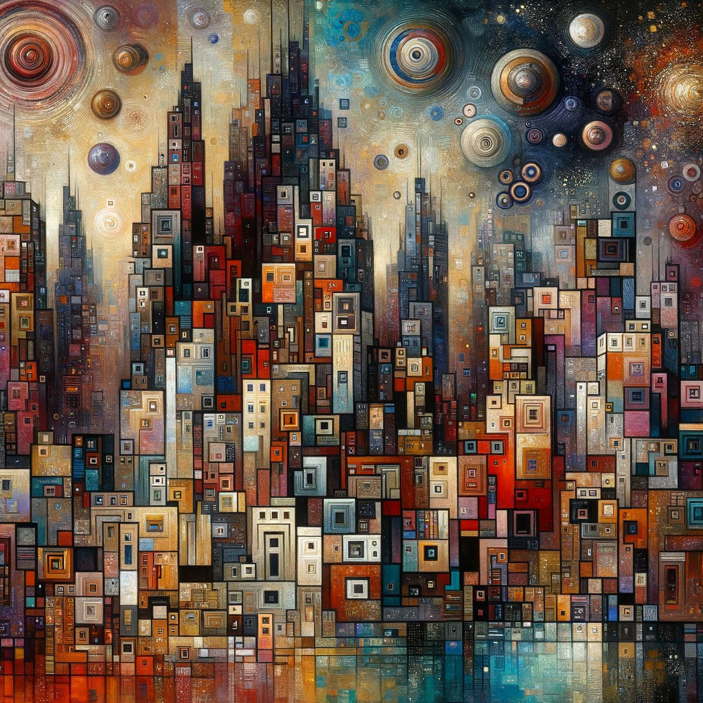 Abstract Cityscape with Geometric Shapes and Colors