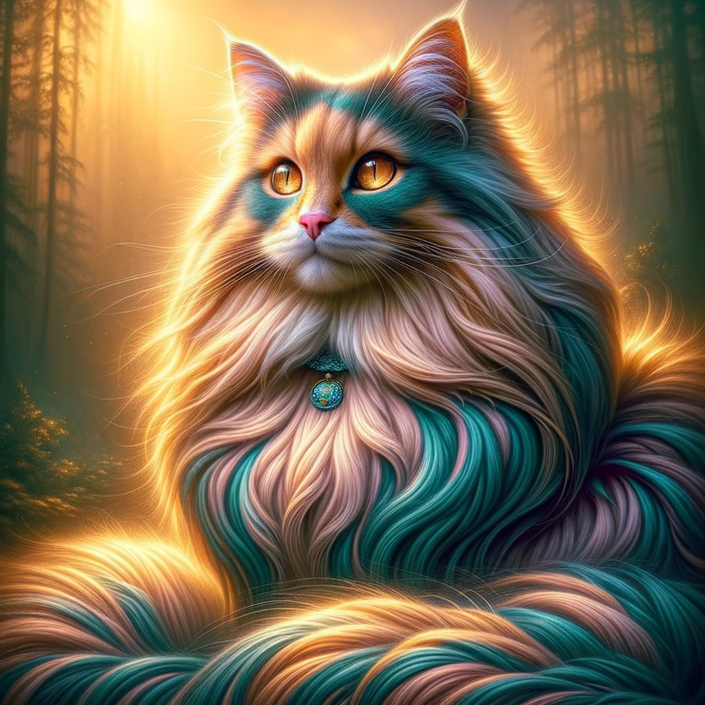 Majestic Feline in Sunlit Forest with Vibrant Colors