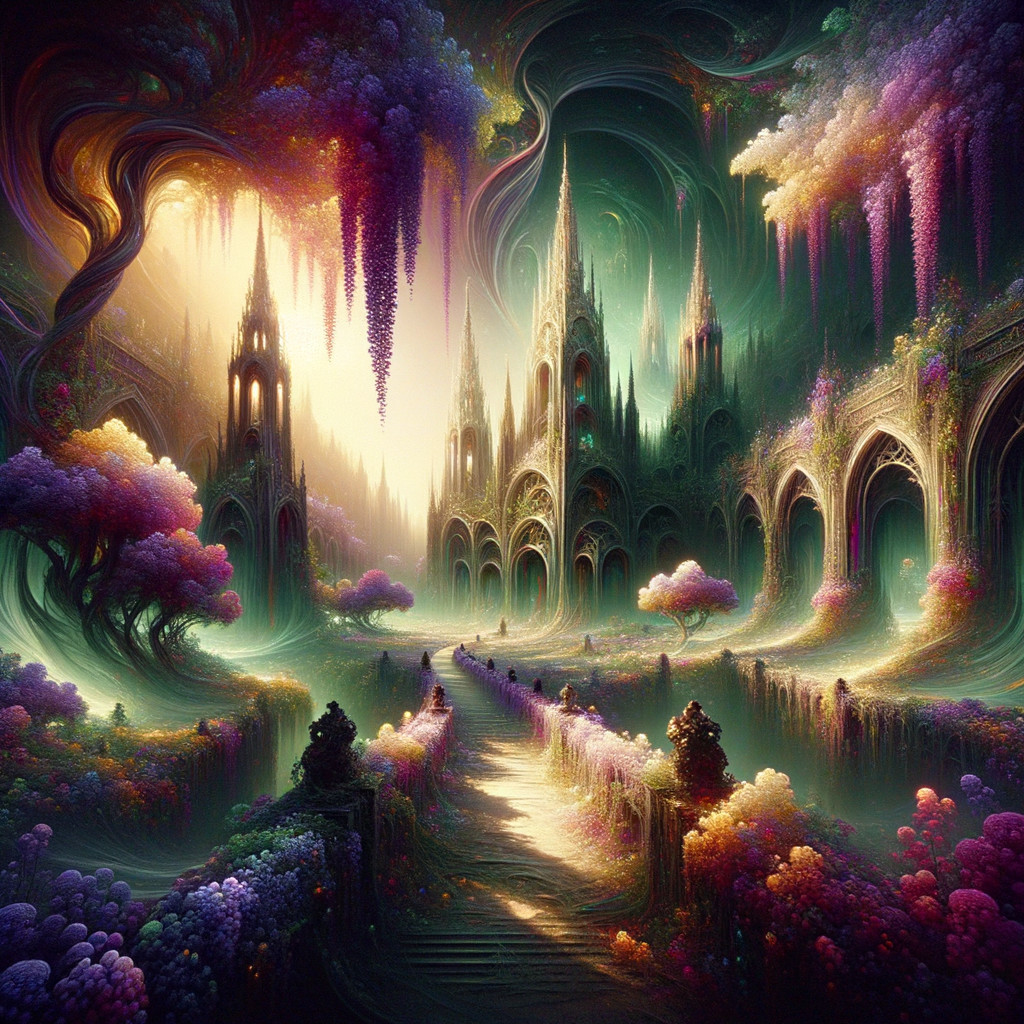 Vibrant Fantastical Landscape with Surreal Elements