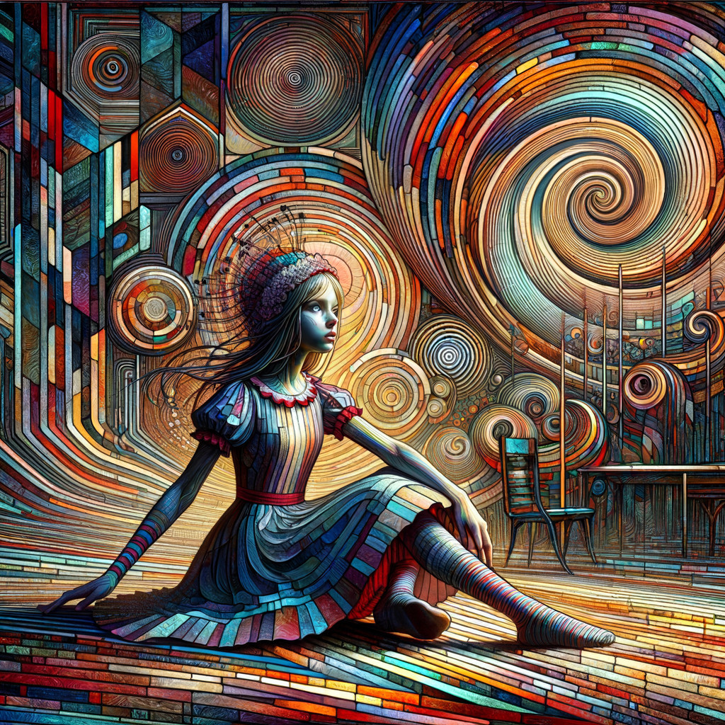 Young girl in vibrant, geometric, abstract setting