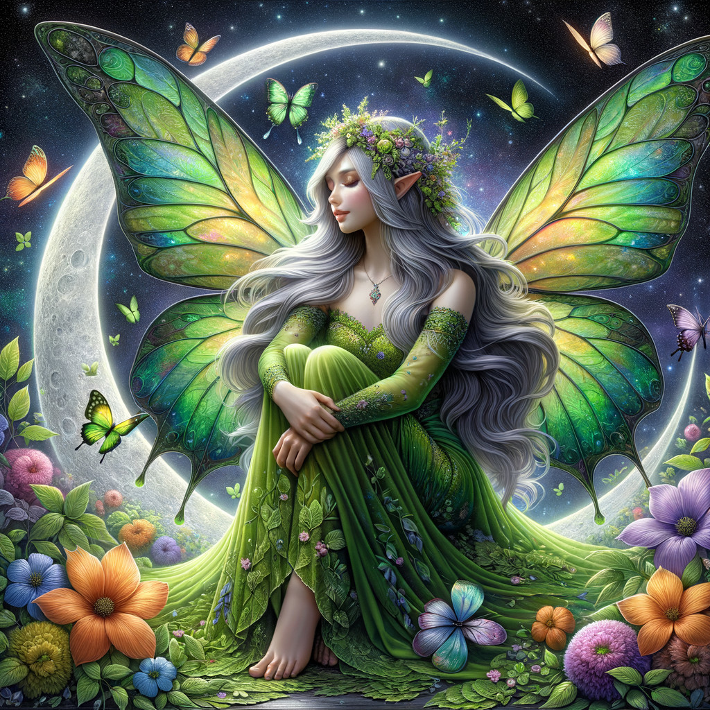 Serene Fairy with Butterfly Wings in Enchanted Garden
