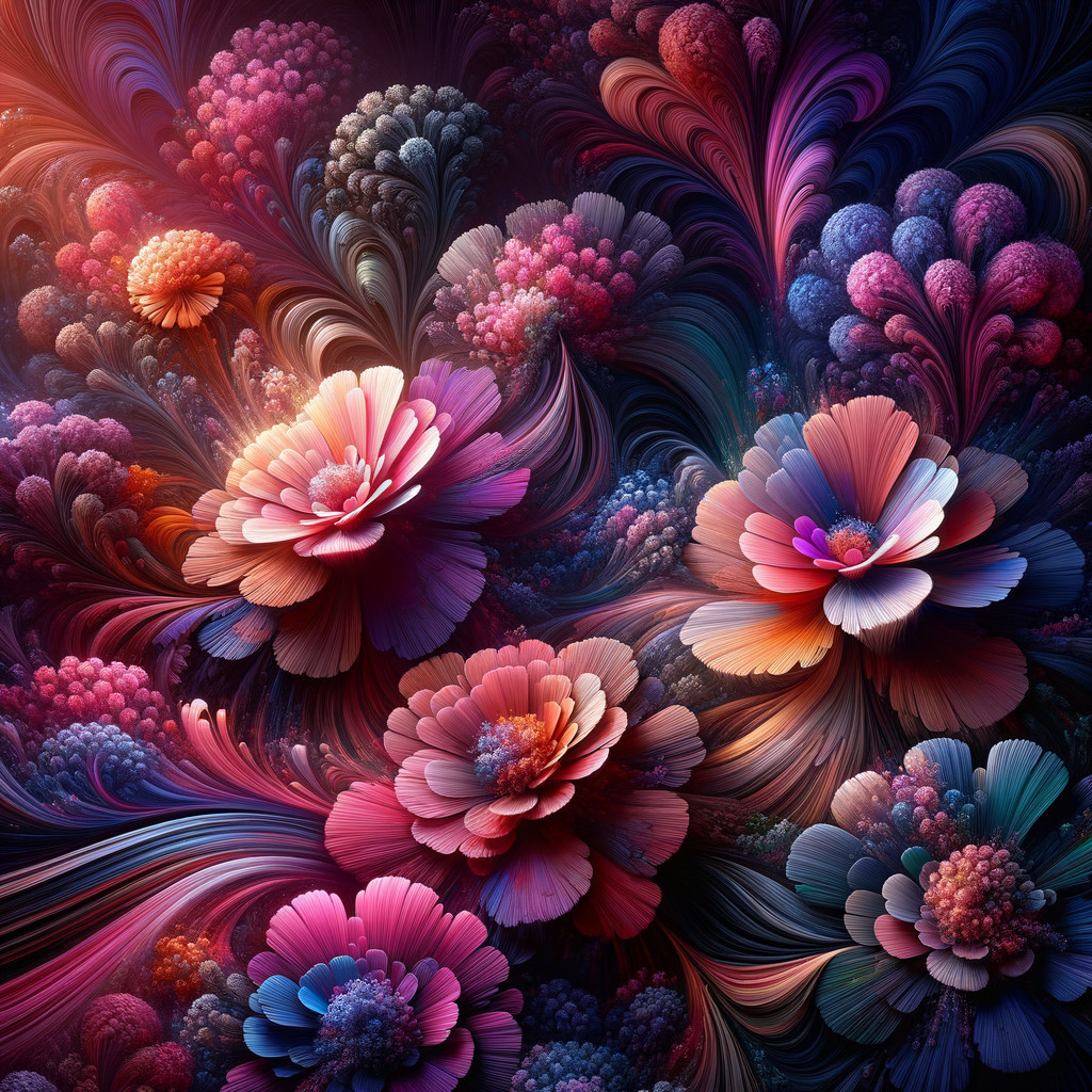 Vibrant Fractal Composition of Multicolored Flowers
