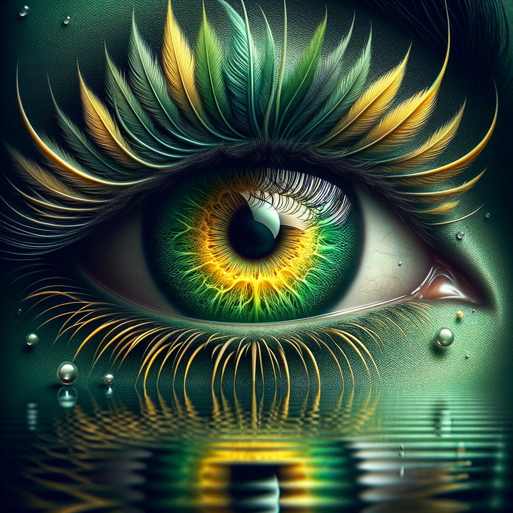 Large Eye with Green and Yellow Hues and Patterns