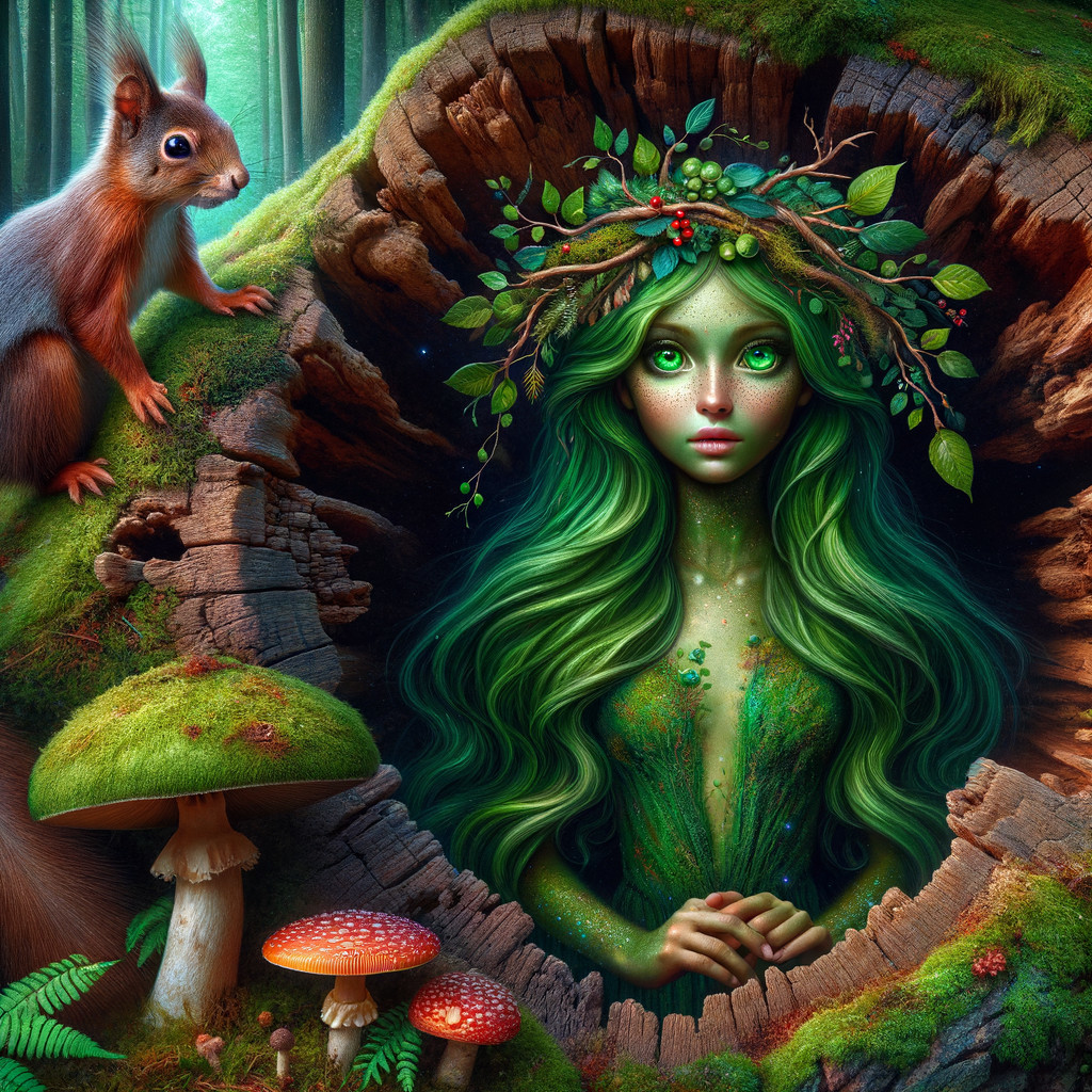 Serene Young Woman in Mystical Forest Setting