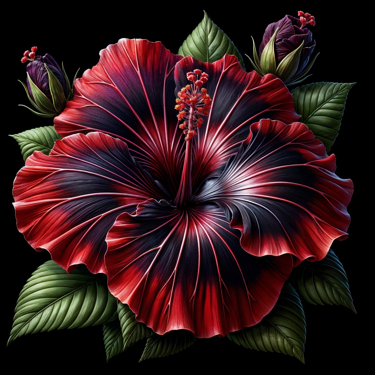 Hibiscus Flower with Deep Red and Black Petals
