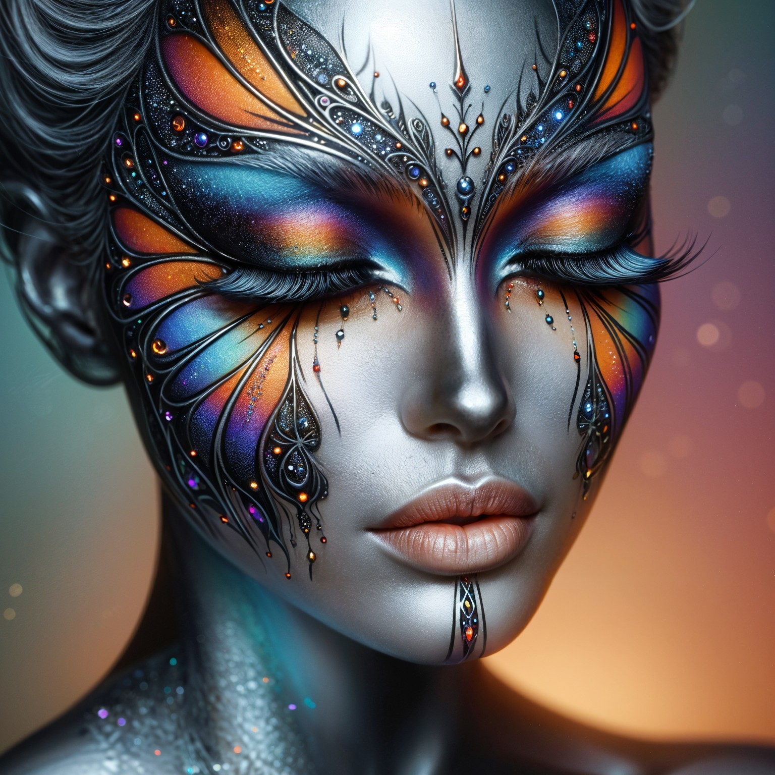 Close-Up of Woman's Face with Butterfly Wing Makeup