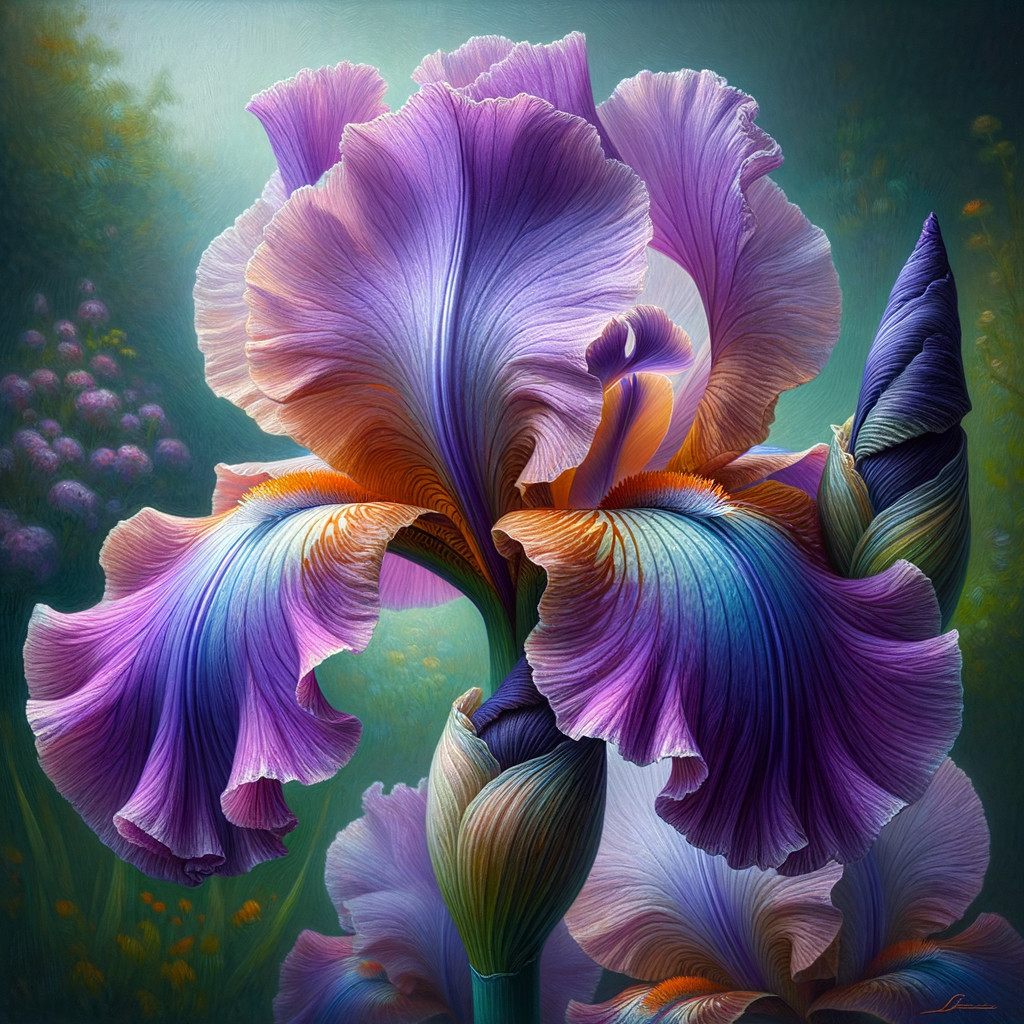 Vibrant Bouquet of Irises with Ethereal Background