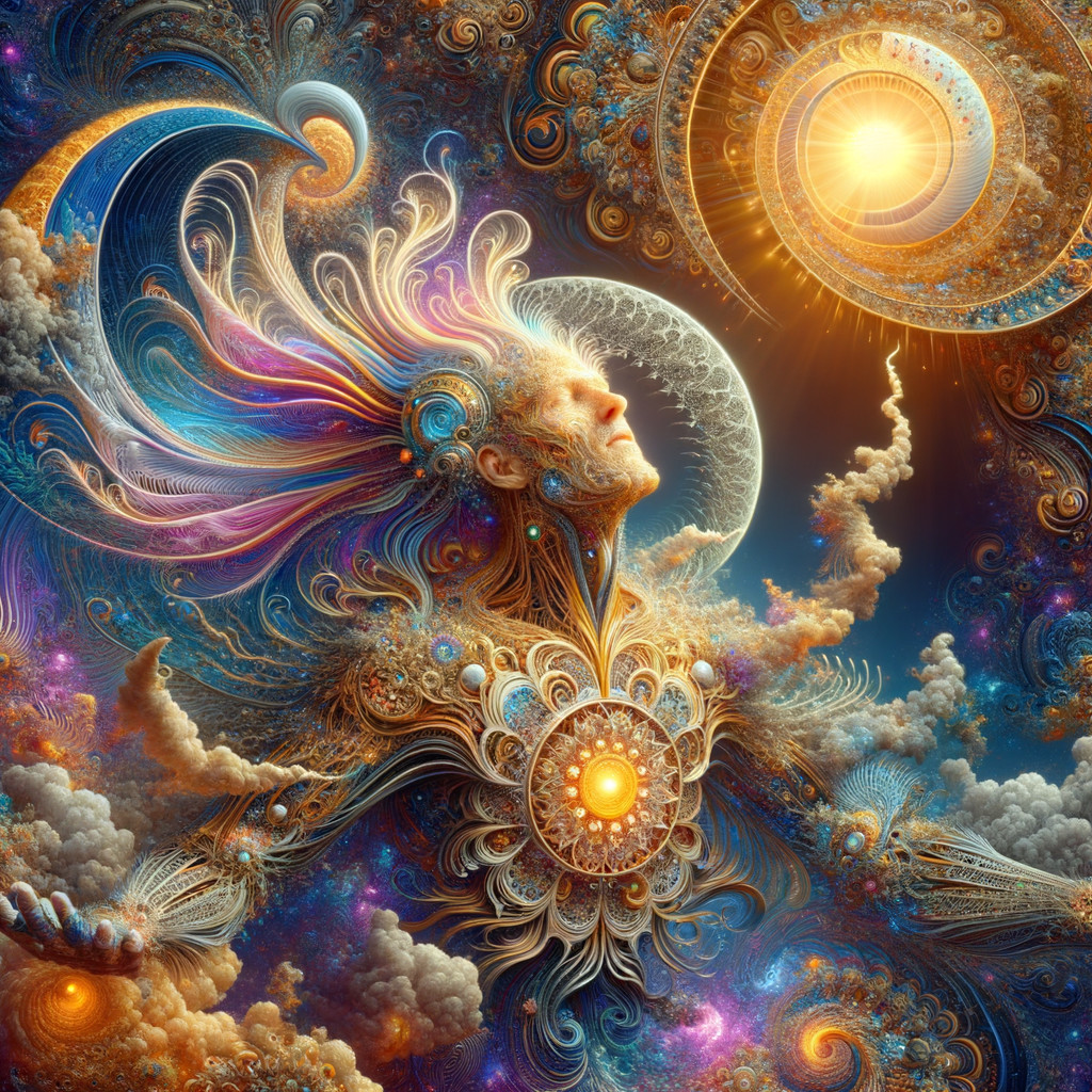 Humanoid Figure in a Dreamlike Cosmic Scene