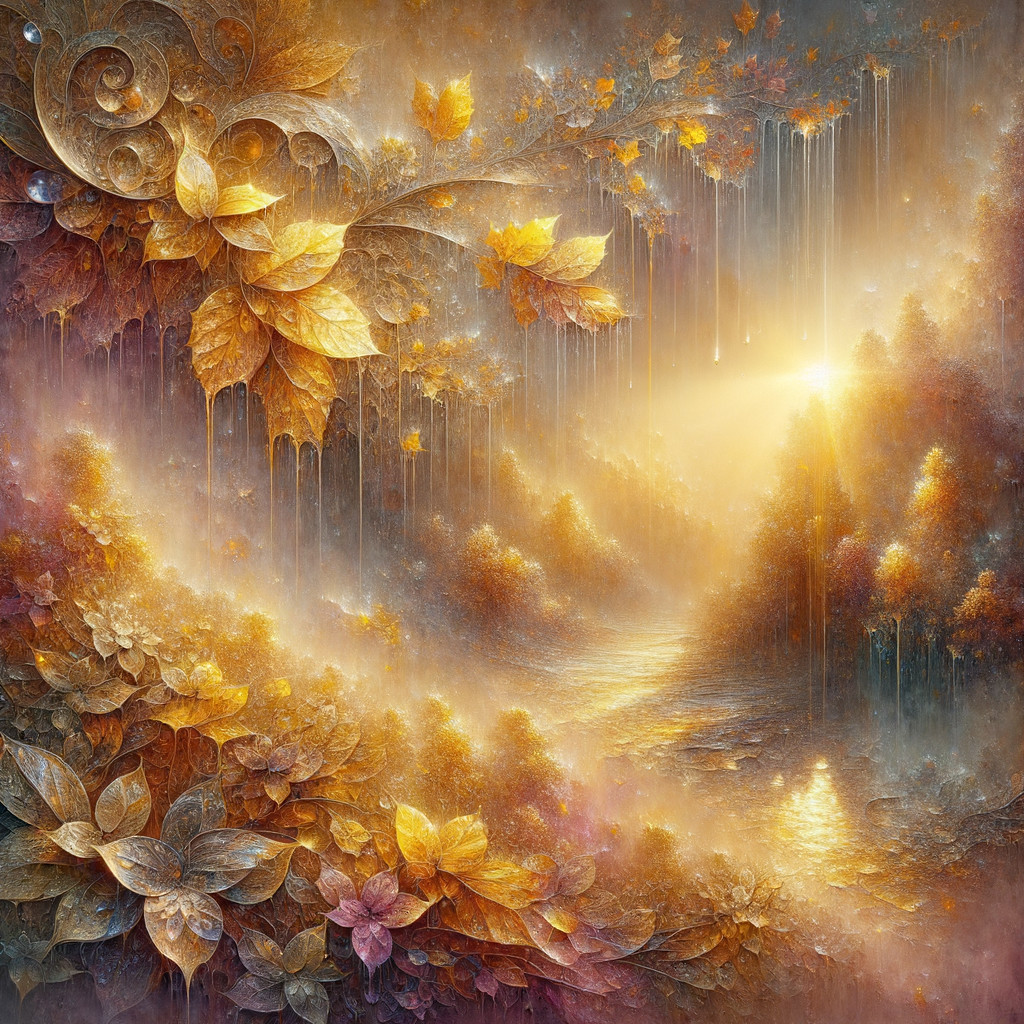 Enchanting Autumn Landscape with Golden Hues and Streams