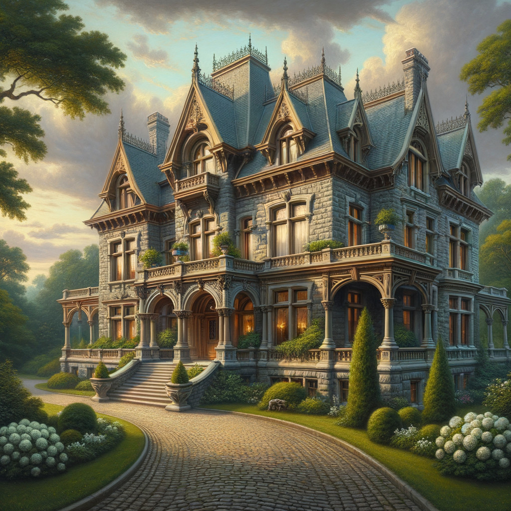 Victorian Mansion with Intricate Woodwork and Gardens
