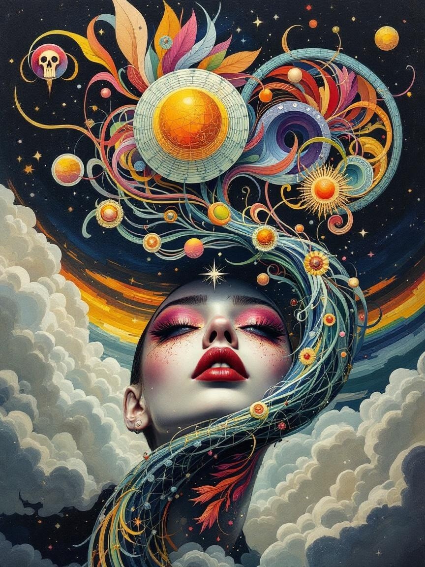 Surreal Portrait of a Woman with Cosmic Elements