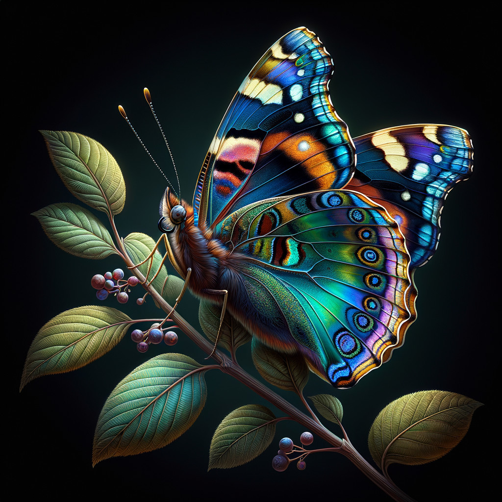 Vibrant Butterfly Displaying Colors on Leafy Branch
