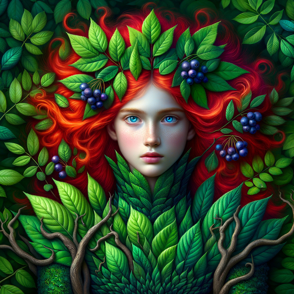 Portrait of a Young Woman in Lush Green Foliage