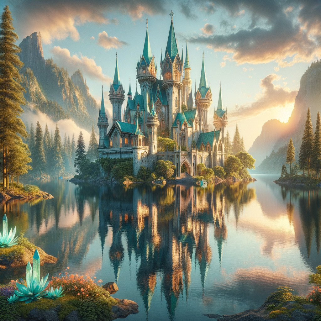 Fairy Tale Castle by Serene Lake and Lush Forests