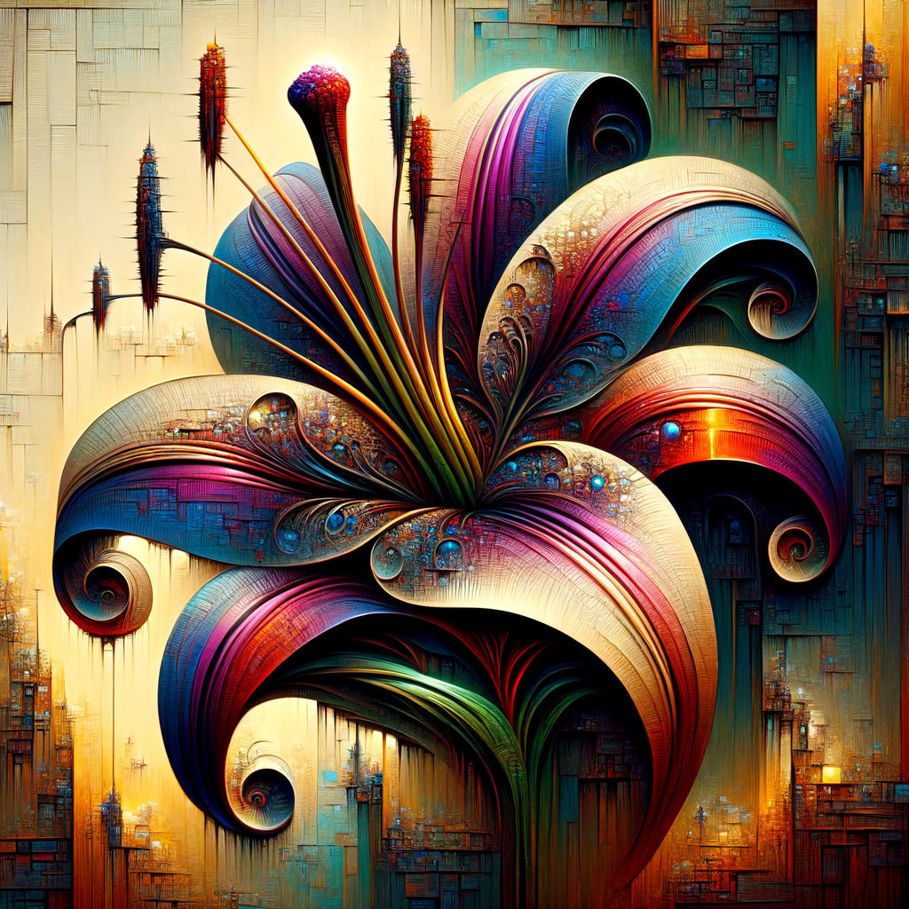 Vibrant Abstract Flower with Swirling Petals and Colors