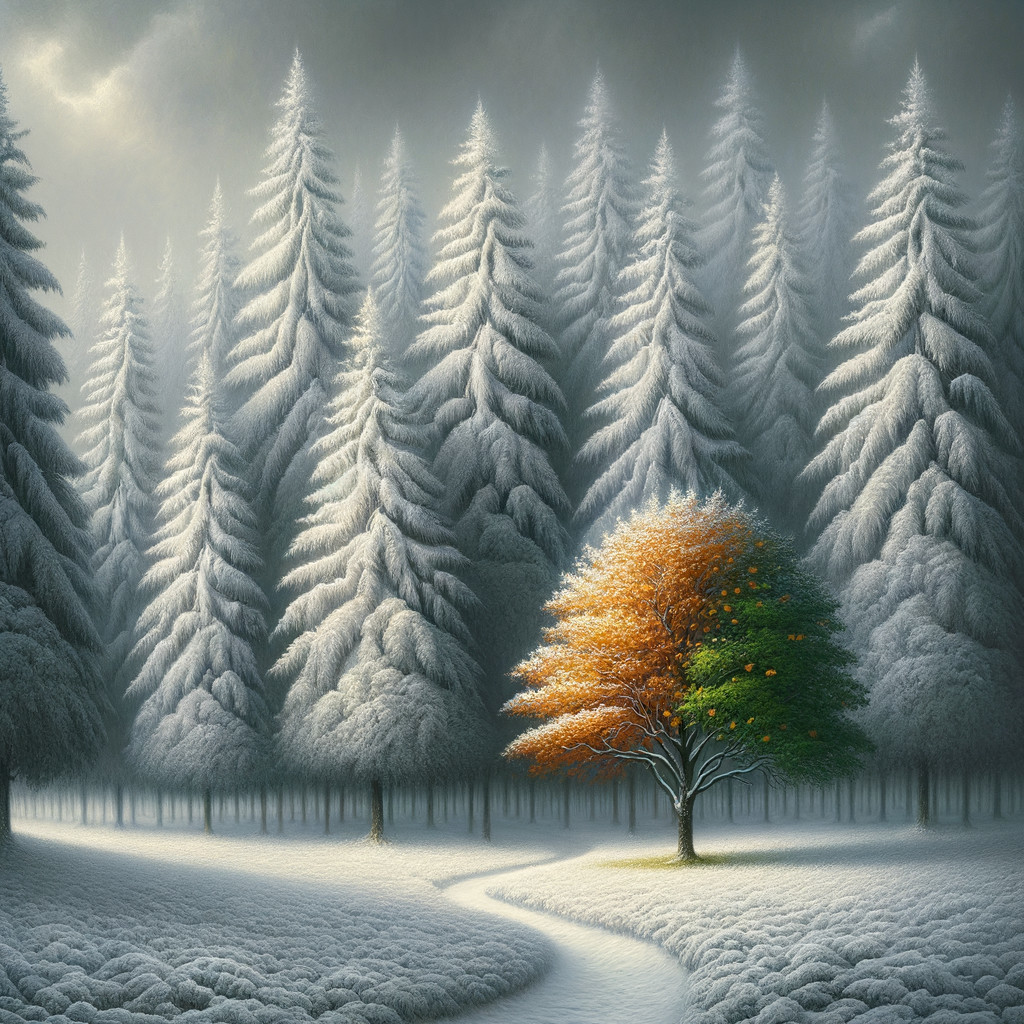 Winter Landscape with Snow-Covered Evergreens and Path