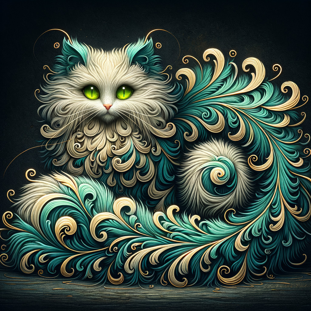 Intricate Illustration of a White Cat with Green Eyes