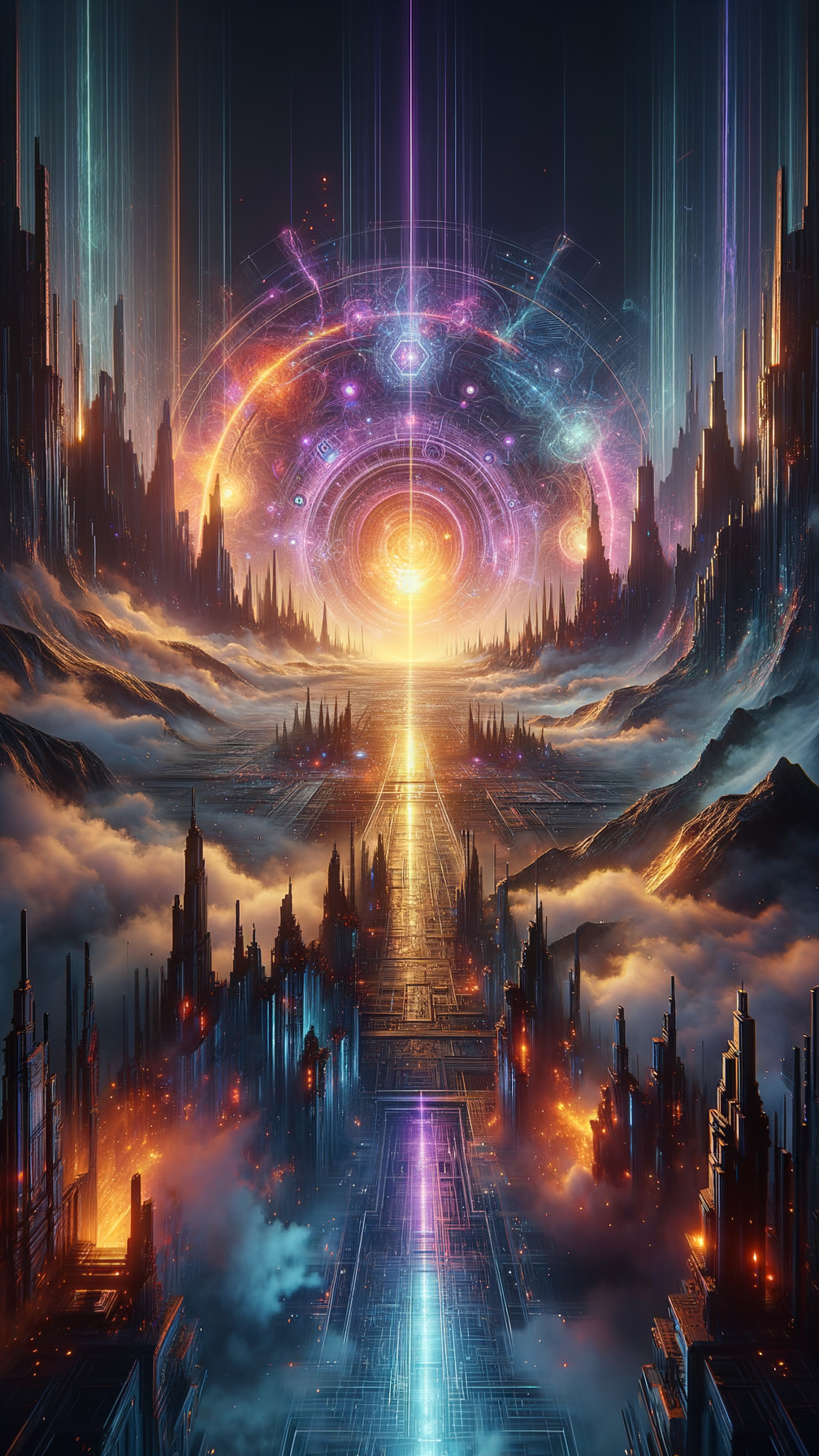 Digital Landscape with Crystalline Structures and Colors